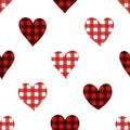 Seamless pattern hearts red buffalo plaid vector illustration Royalty Free Stock Photo